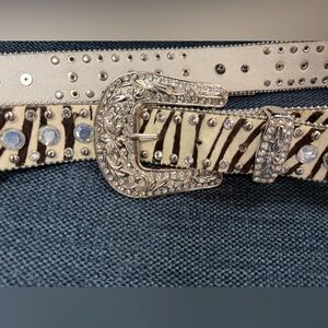 Zebra Print Belt with Silver Bling Accents L or XL